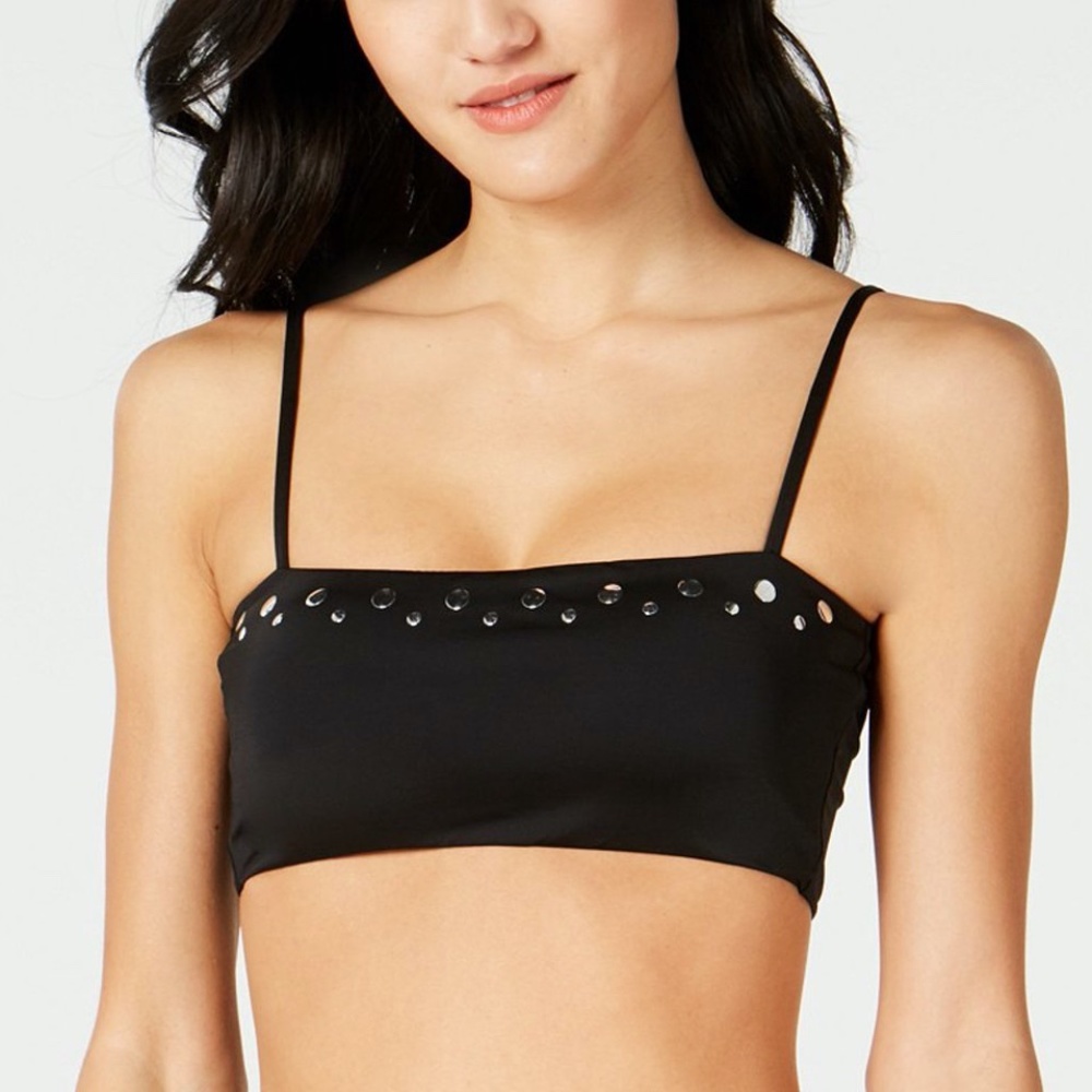 Bar III BLACK Nailhead Embellished Bikini Swim Top